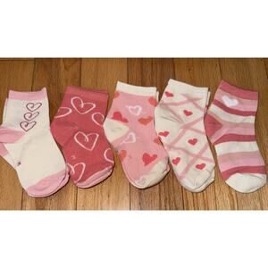 NWT Set Of Five Pairs Of Girls Socks Size 2-5Y Pink Heart Themed